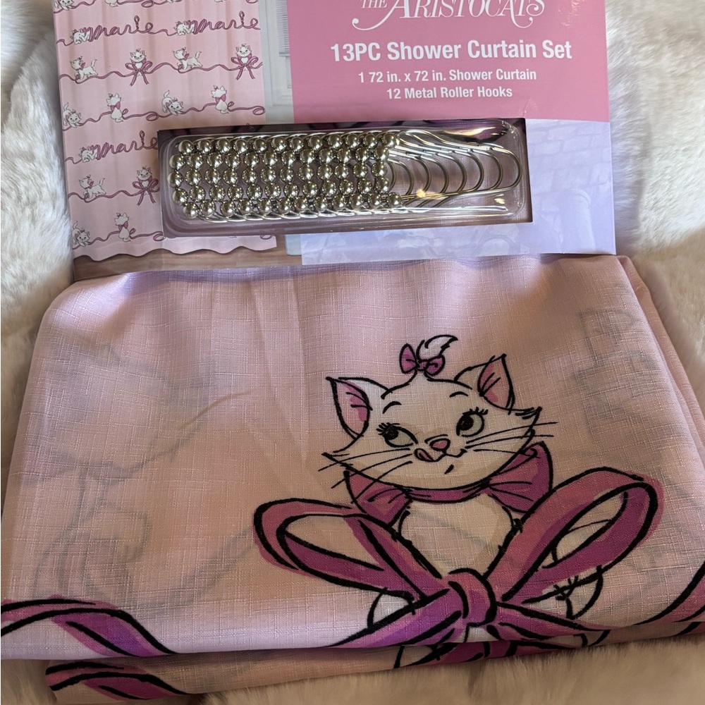 Disney Aristocats Pink Shower Curtain Set with Hooks